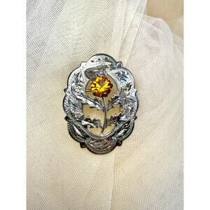 Ward Brothers 1954 Sterling Thistle Brooch with Citrine Glass Stone